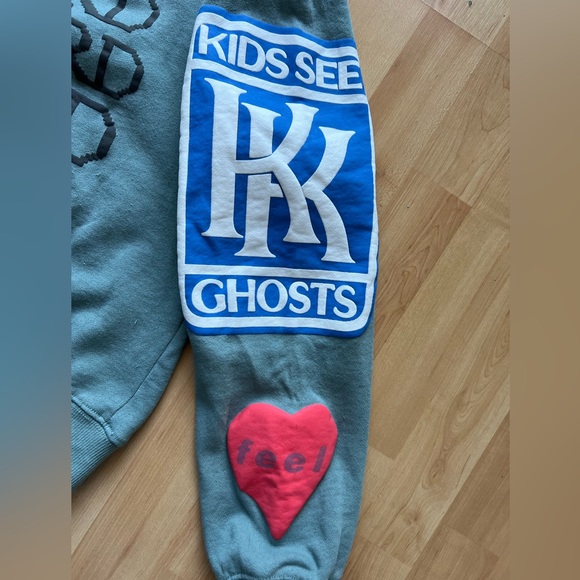 kids see ghosts streetwear brand printed teal crew neck long sleeve sweater - Picture 3 of 7